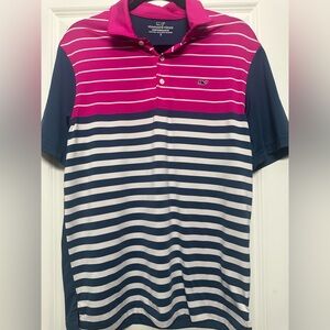 Vineyard Vines Men's Polo in Pink and Navy Stripes